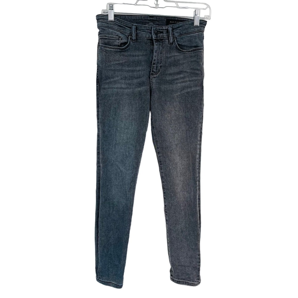 AllSaints Miller Skinny Jeans Womens 27 Grey Ankle Zip Edgy Grunge Rocker Casual